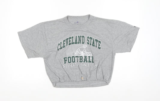 Russell Athletic Women's Grey Cleveland State Football Cropped T-Shirt Size S