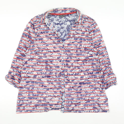 Marks and Spencer Per Una Women's Blue Stripe Floral Button-Up Shirt Size 18