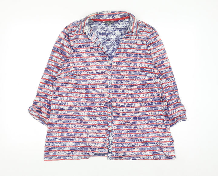 Marks and Spencer Per Una Women's Blue Stripe Floral Button-Up Shirt Size 18