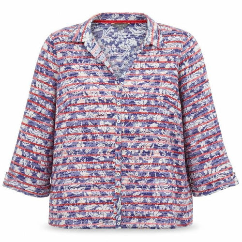 Marks and Spencer Per Una Women's Blue Stripe Floral Button-Up Shirt Size 18
