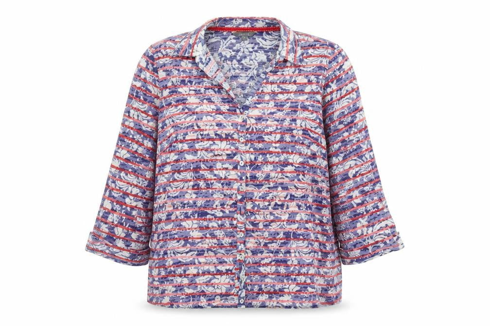 Marks and Spencer Per Una Women's Blue Stripe Floral Button-Up Shirt Size 18