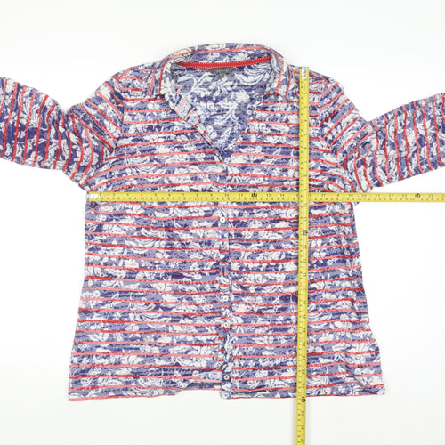Marks and Spencer Per Una Women's Blue Stripe Floral Button-Up Shirt Size 18