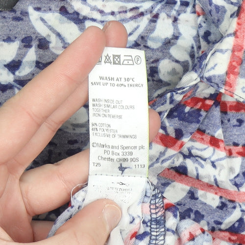 Marks and Spencer Per Una Women's Blue Stripe Floral Button-Up Shirt Size 18