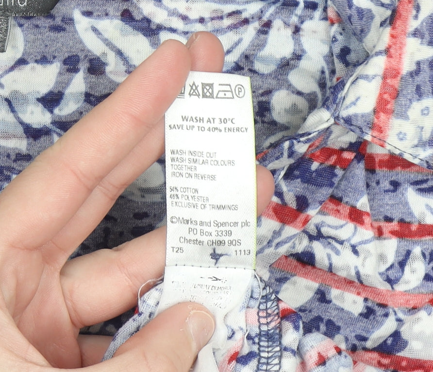 Marks and Spencer Per Una Women's Blue Stripe Floral Button-Up Shirt Size 18