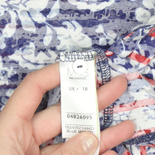 Marks and Spencer Per Una Women's Blue Stripe Floral Button-Up Shirt Size 18