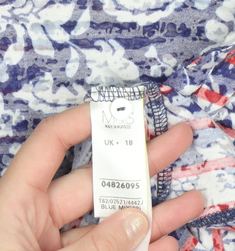 Marks and Spencer Per Una Women's Blue Stripe Floral Button-Up Shirt Size 18