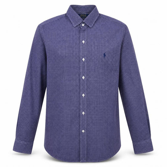 Front view of Ralph Lauren Men's Blue Check Long Sleeve Button-Down Shirt, size 15.5