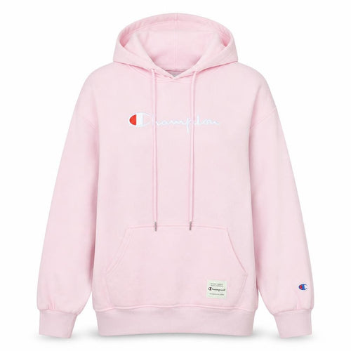 Champion Women Pink Pullover Hoodie L Logo Graphic Cotton Blend