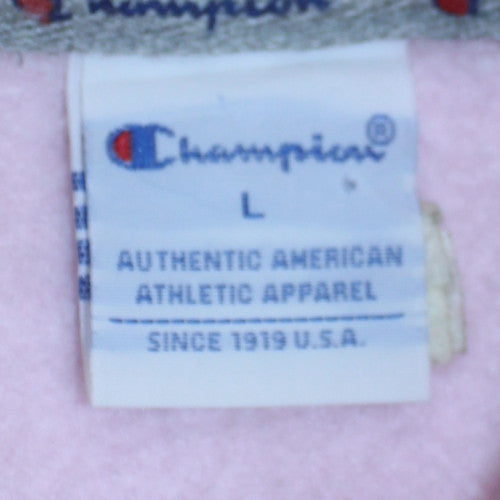 Champion Women Pink Pullover Hoodie L Logo Graphic Cotton Blend