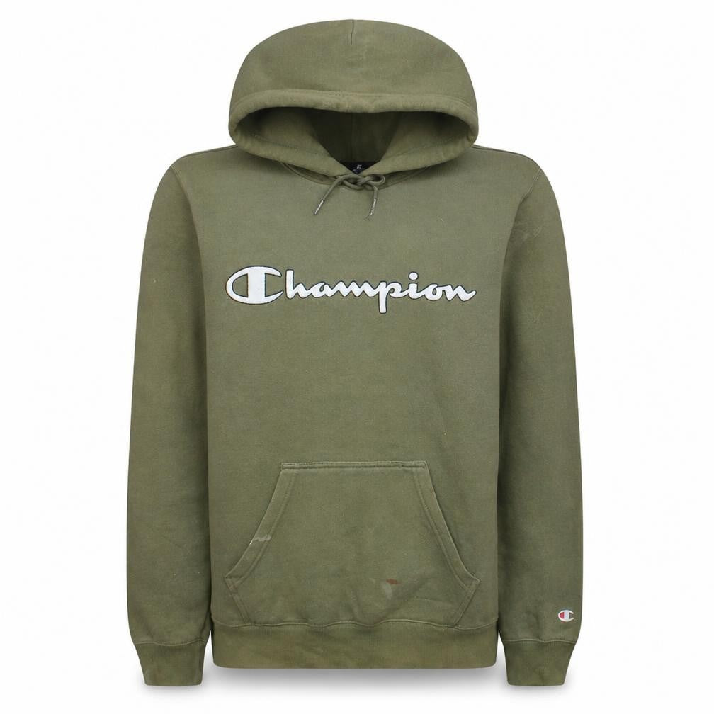 Front view of Champion Men’s Green Small Pullover Hoodie Fleece Sweatshirt
