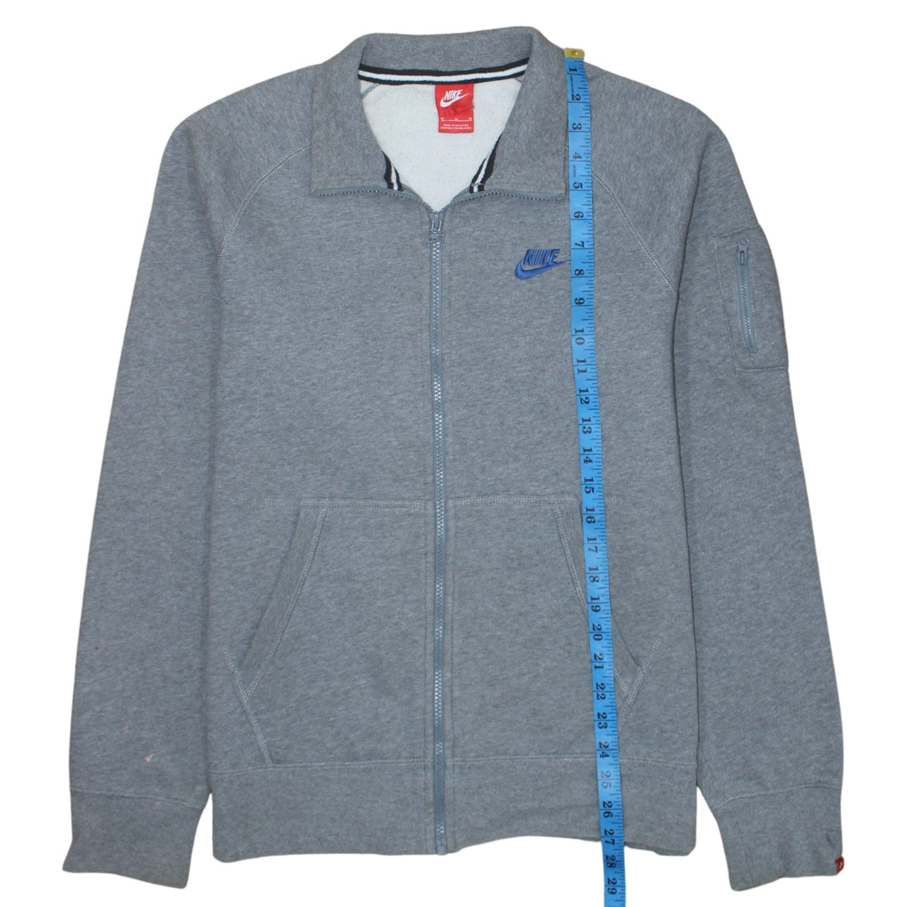 Nike Men’s Grey Full Zip Collared Sweatshirt Size M Fleece Logo Top