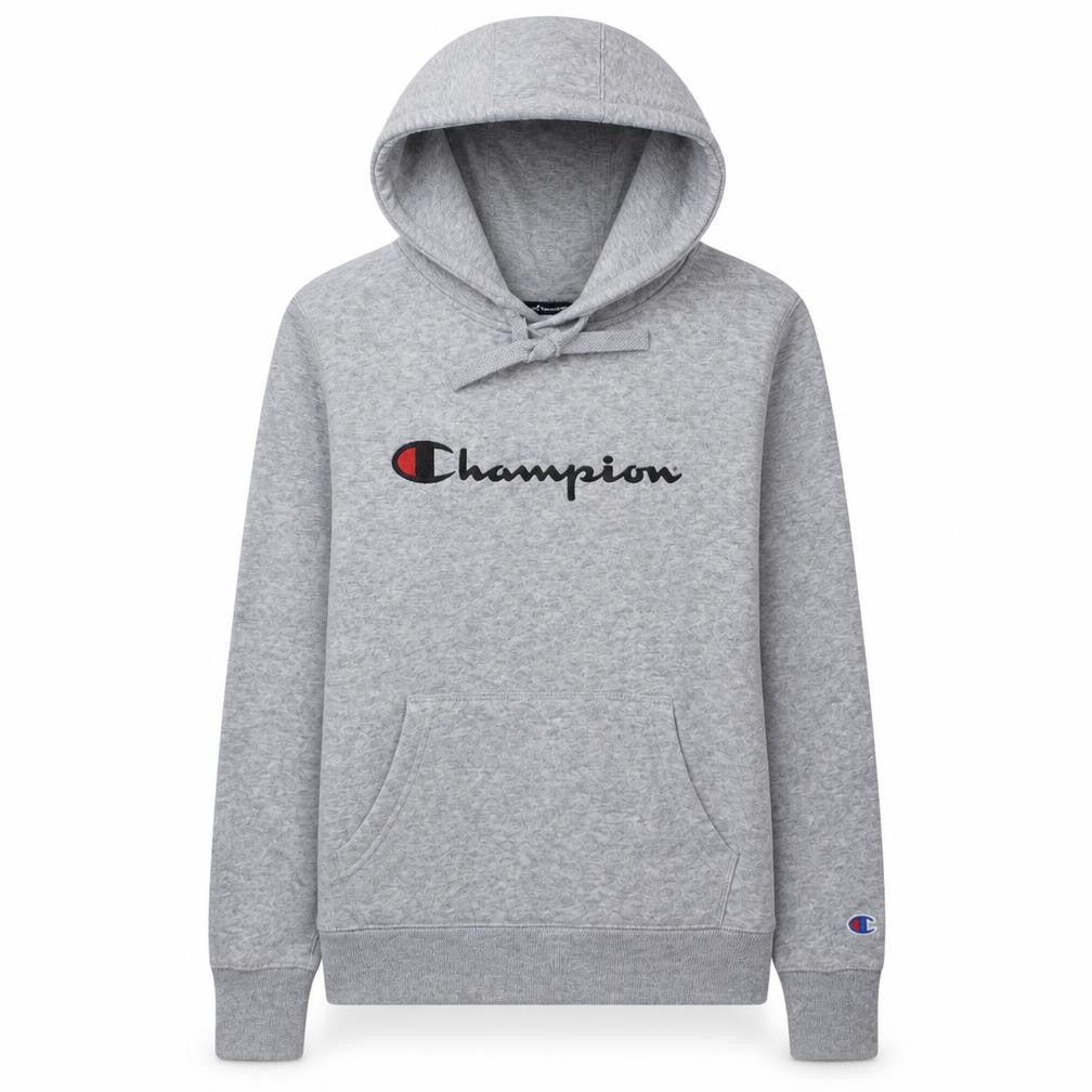 Front view of Champion women’s grey xs pullover hoodie authentic athleticwear