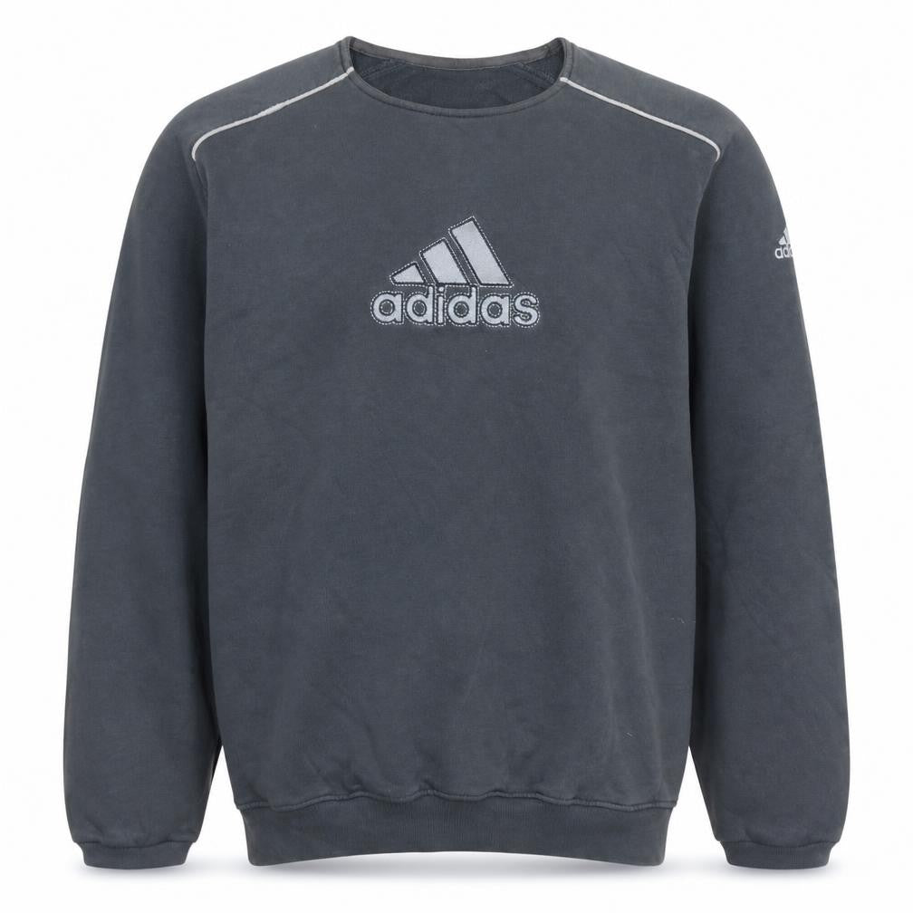 Front view of Adidas Men's Grey Embroidered Logo Pullover Sweatshirt, size S