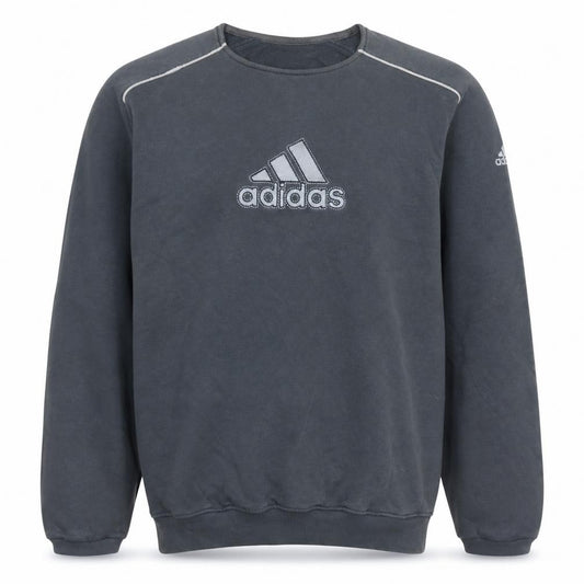 Front view of Adidas Men's Grey Embroidered Logo Pullover Sweatshirt, size S