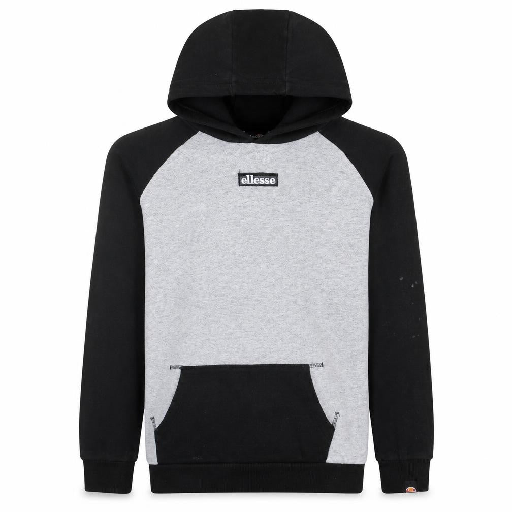 Front view of Ellesse boys’ grey & black long sleeve pullover hoodie, size 13-14, years