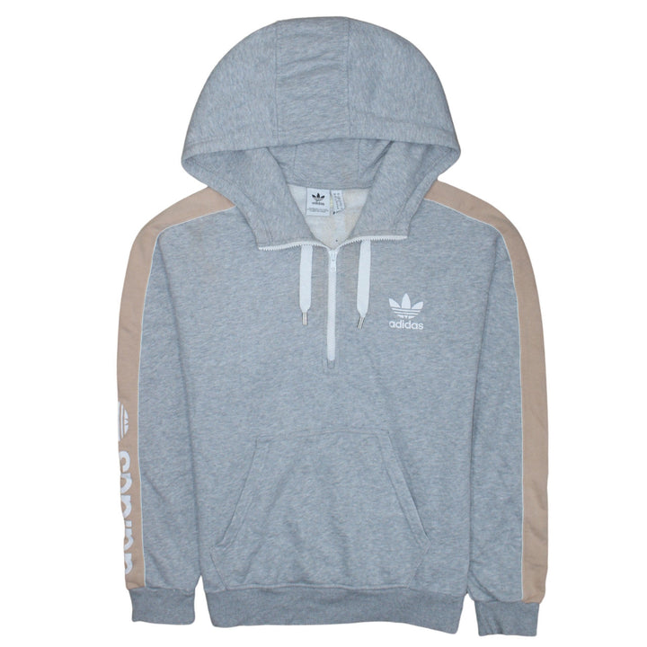 Adidas Women Grey Beige 1/2 Zip Hooded Sweatshirt UK 10