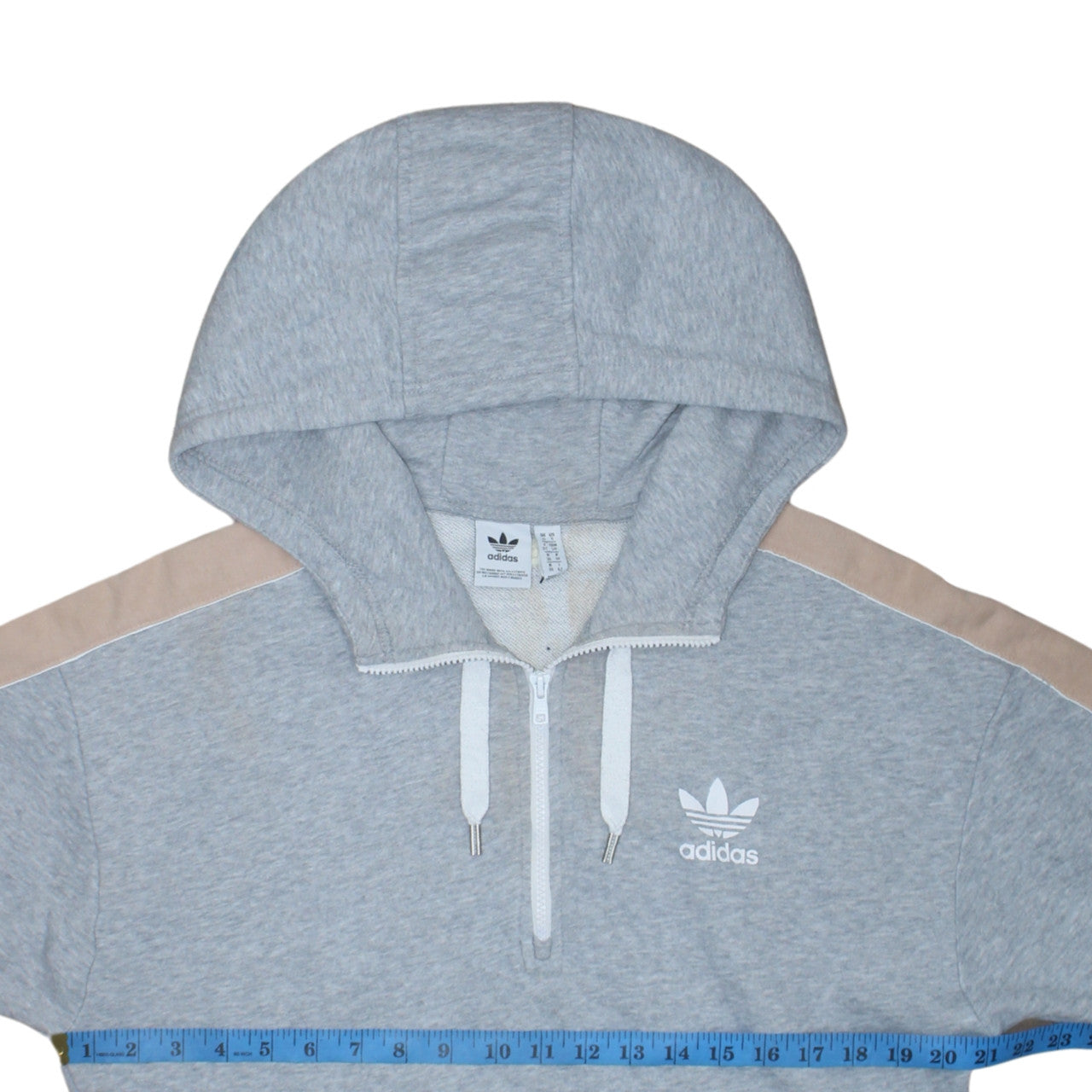 Adidas Women Grey Beige 1/2 Zip Hooded Sweatshirt UK 10