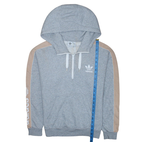 Adidas Women Grey Beige 1/2 Zip Hooded Sweatshirt UK 10