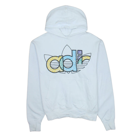 Adidas Womens White Pullover Hoodie Medium Hooded Sweatshirt with Logo Print