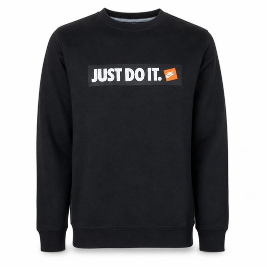 Front view of Nike Men's Black Just Do It Crew Neck Sweatshirt, size S