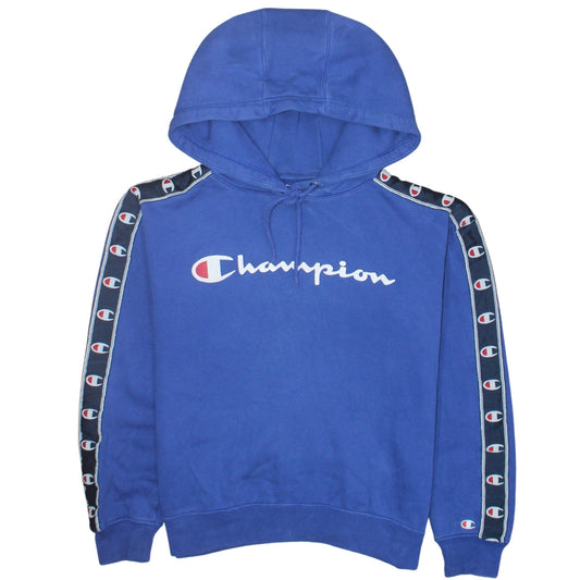 Champion Womens Blue XS Pullover Hoodie Logo Taped Sleeves