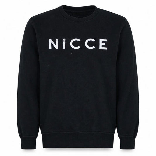 Front view of NICCE men’s black xs logo crew neck pullover sweatshirt