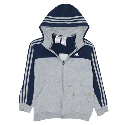Adidas Boys Grey & Navy Full Zip Hoodie 11-12 Years Cotton Blend Sportswear