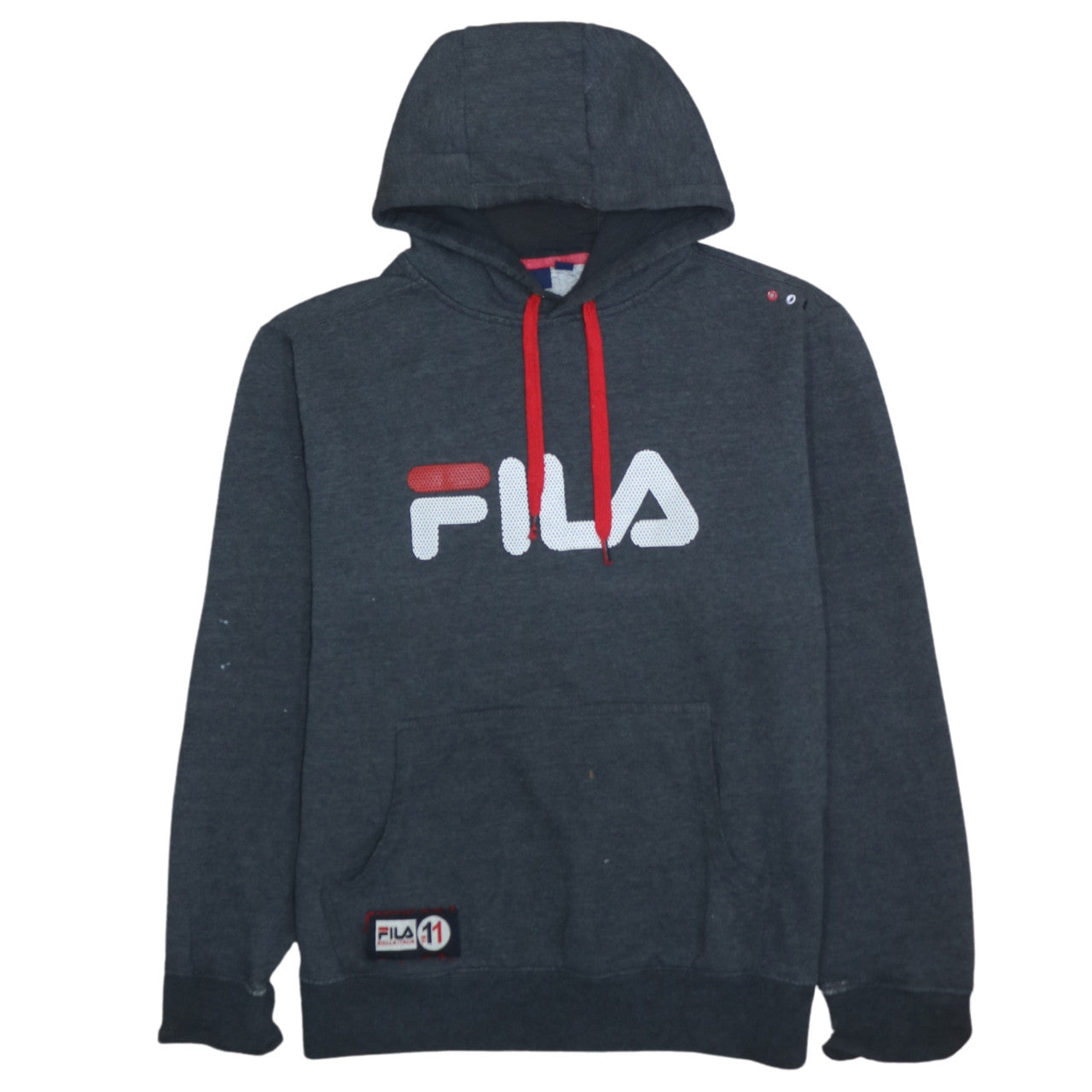 Fila Men's Grey Pullover Hoodie M Hooded Sweatshirt with Logo