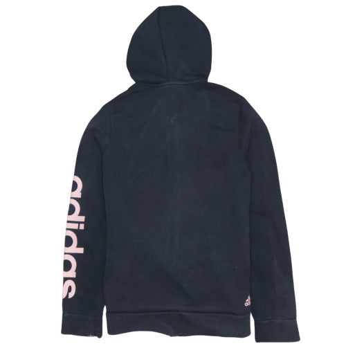 Adidas Womens Black Full Zip Hoodie Fleece Size L with Pink Logo