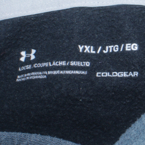 Under Armour Boys Blue Colourblock Pullover Hoodie YXL ColdGear