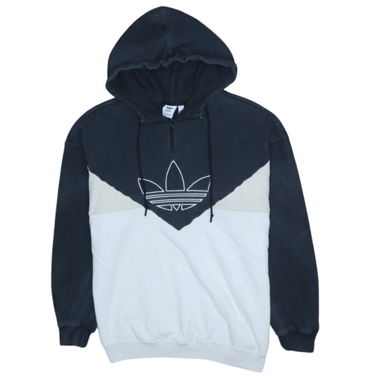 Adidas Womens Black & White Colourblock Hoodie UK 8 1/2 Zip Trefoil Logo