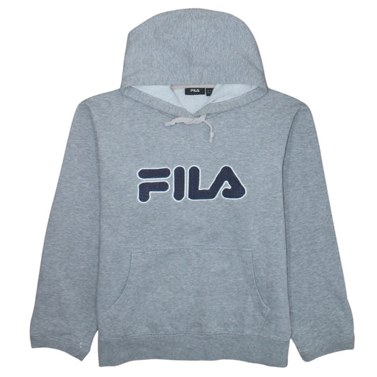 Fila Womens Grey Pullover Hoodie L Logo Print Casual Sweatshirt
