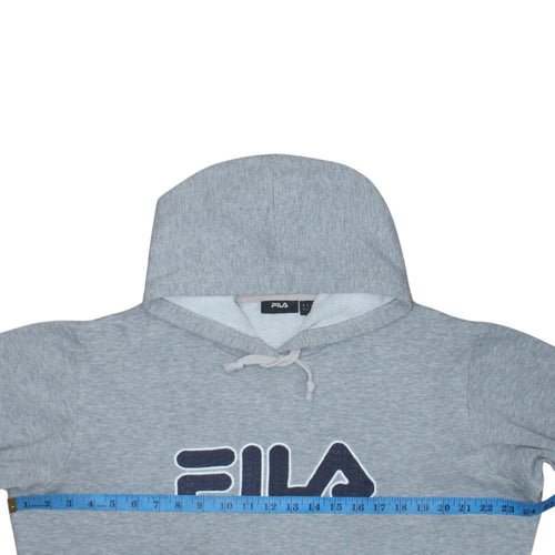 Fila Womens Grey Pullover Hoodie L Logo Print Casual Sweatshirt