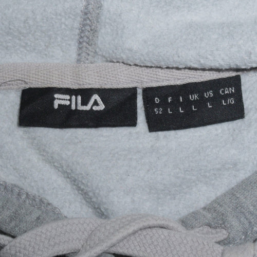 Fila Womens Grey Pullover Hoodie L Logo Print Casual Sweatshirt
