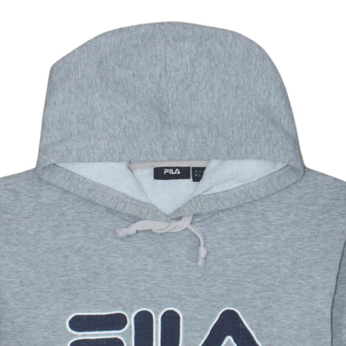 Fila Womens Grey Pullover Hoodie L Logo Print Casual Sweatshirt