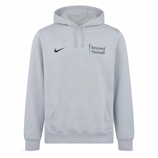 Front view of Nike Men's White Pullover Hoodie L Beyond Yourself Embroidered Sportswear
