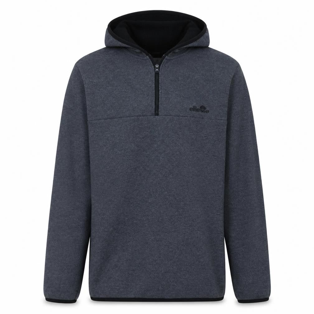 Front view of Ellesse Men's Grey XL Pullover Hoodie 1/2 Zip Fleece Sweatshirt
