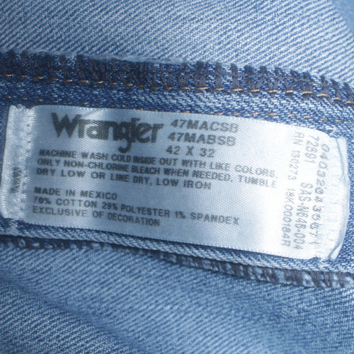 Wrangler Men's Blue 42x32 Regular Fit Straight Denim Jeans