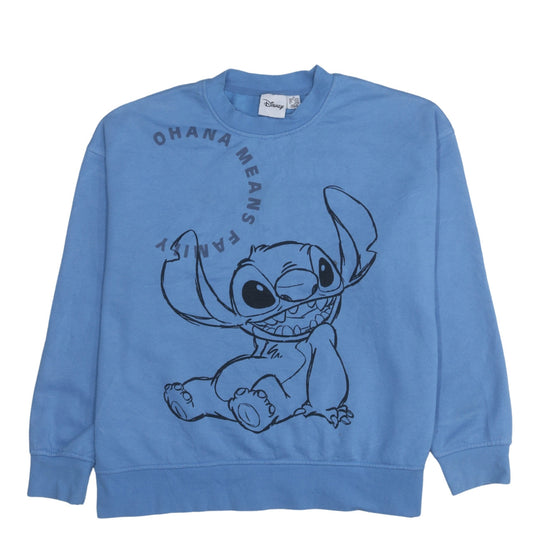 Disney Womens Blue Stitch Sweatshirt Medium 12/14 Pullover Crew Neck