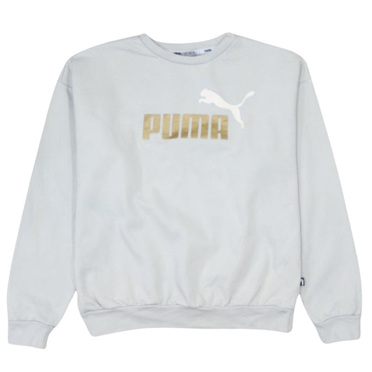Puma Women White Crew Neck Logo Sweatshirt M Relaxed Fit