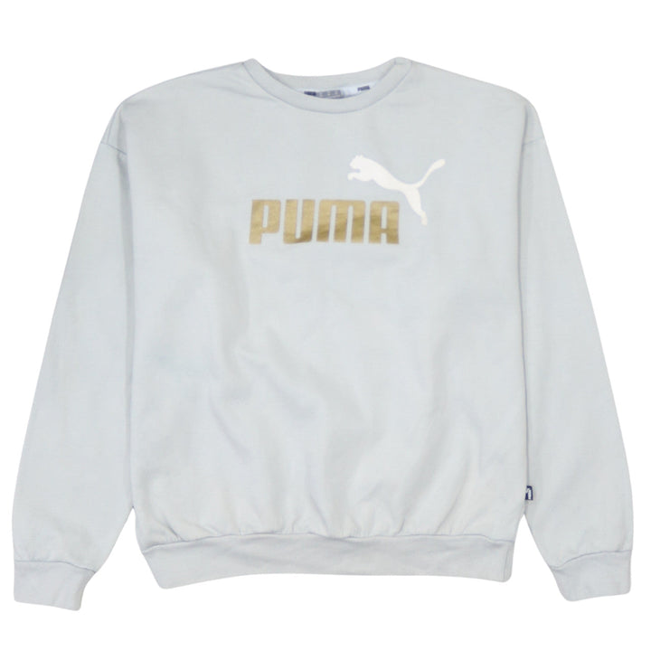 Puma Women White Crew Neck Logo Sweatshirt M Relaxed Fit