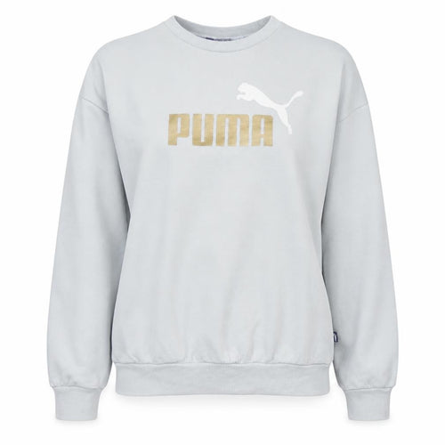 Puma Women White Crew Neck Logo Sweatshirt M Relaxed Fit