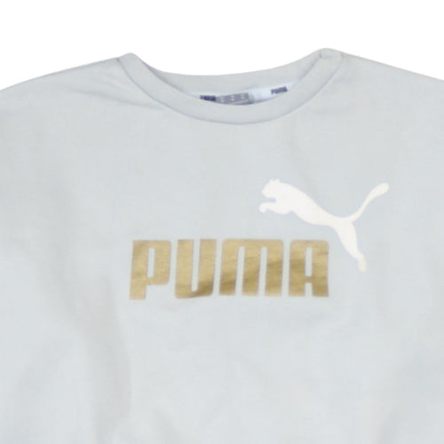 Puma Women White Crew Neck Logo Sweatshirt M Relaxed Fit