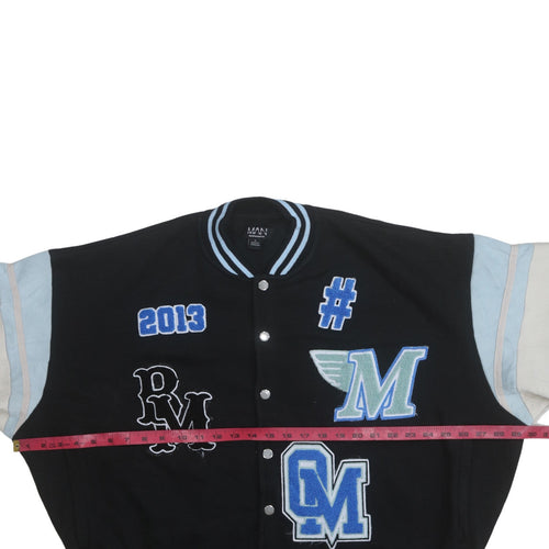 boohooMAN Men’s Black Varsity Jacket L College Style Embroidered