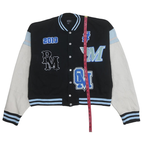 boohooMAN Men’s Black Varsity Jacket L College Style Embroidered