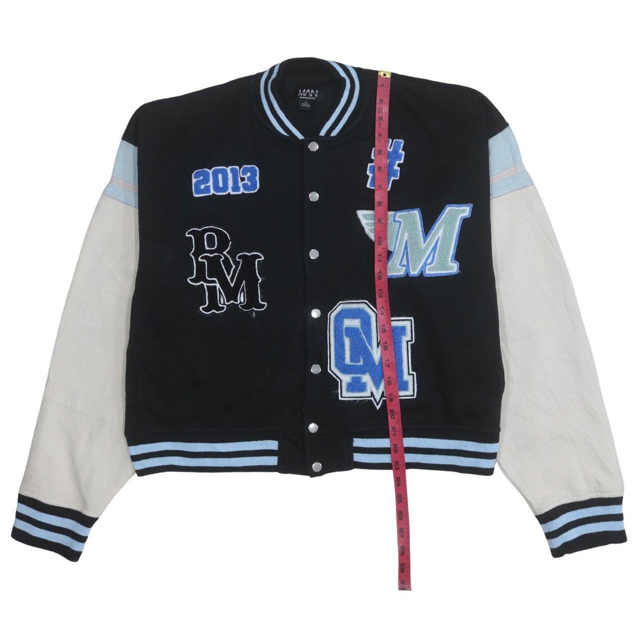boohooMAN Men’s Black Varsity Jacket L College Style Embroidered