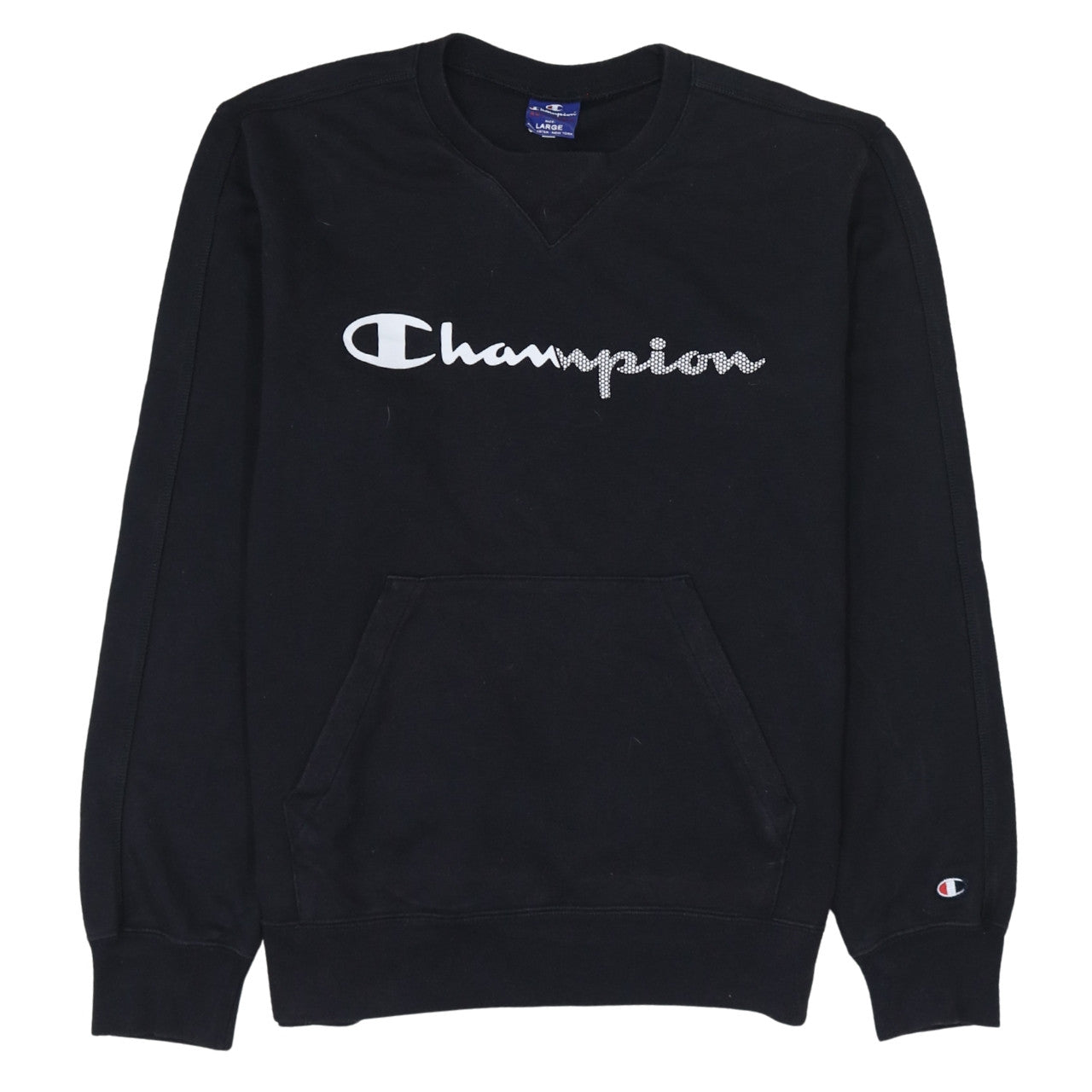 Champion Men Black Large Pullover Sweatshirt Logo Rhinestone