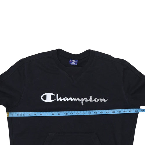 Champion Men Black Large Pullover Sweatshirt Logo Rhinestone