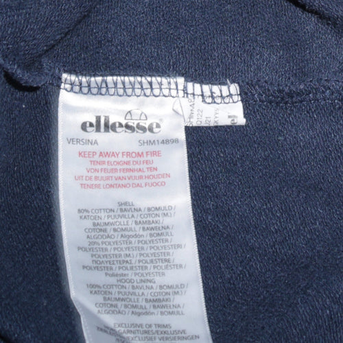 Ellesse Mens Blue Pullover Hoodie L Sports Logo Cotton Blend