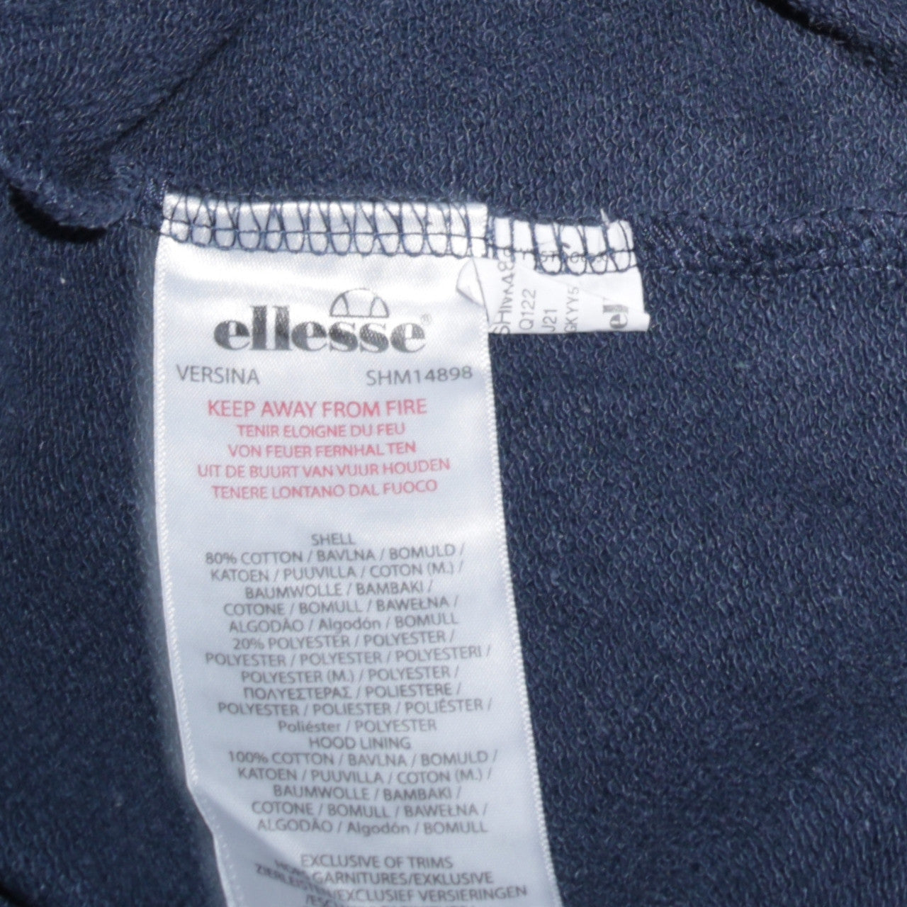 Ellesse Mens Blue Pullover Hoodie L Sports Logo Cotton Blend
